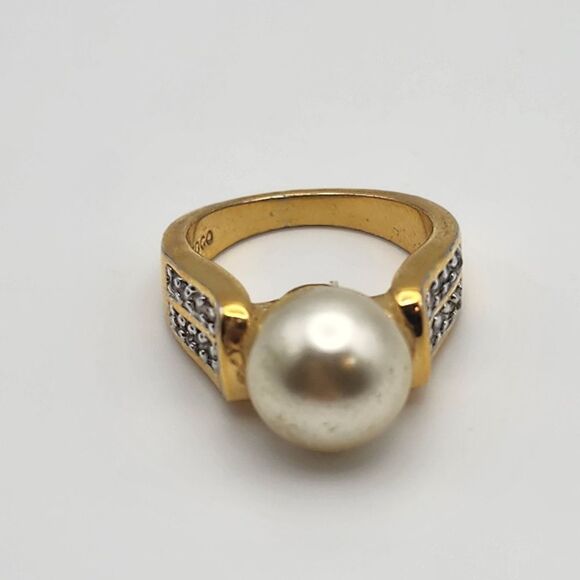 Edco Gold Tone Faux Pearl & CZ Ring (5) - Picture 5 of 8